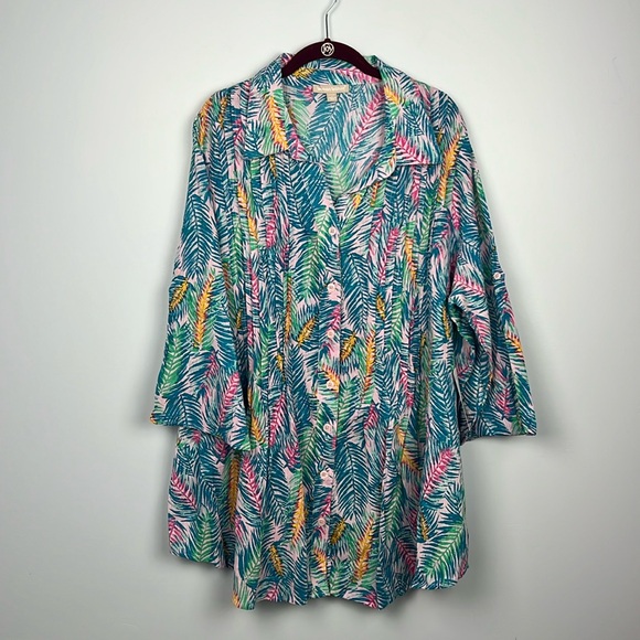 Woman Within NWT plus size 22/24 tropical pattern pleated cotton tunic - Picture 1 of 10